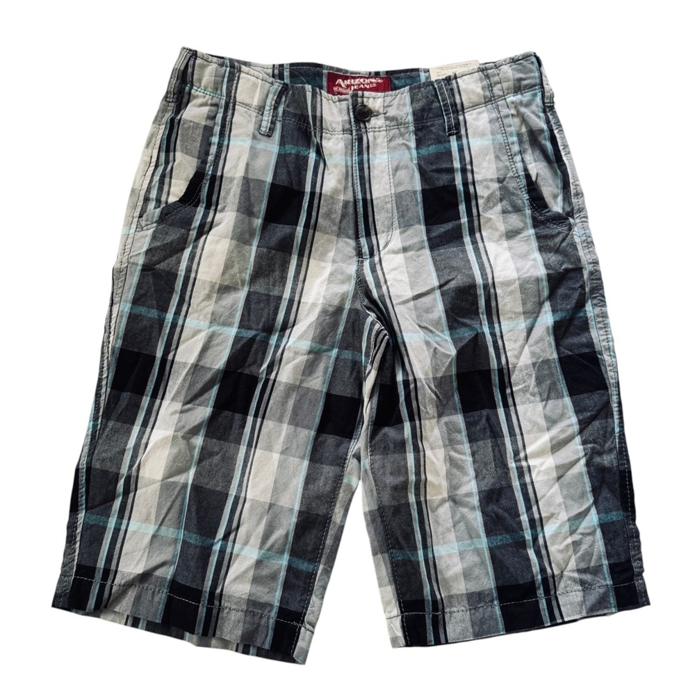 Arizona Jean Co Chino Sport Plaid Shorts NWT Men's 30 Small Gray Blue Cotton NWT